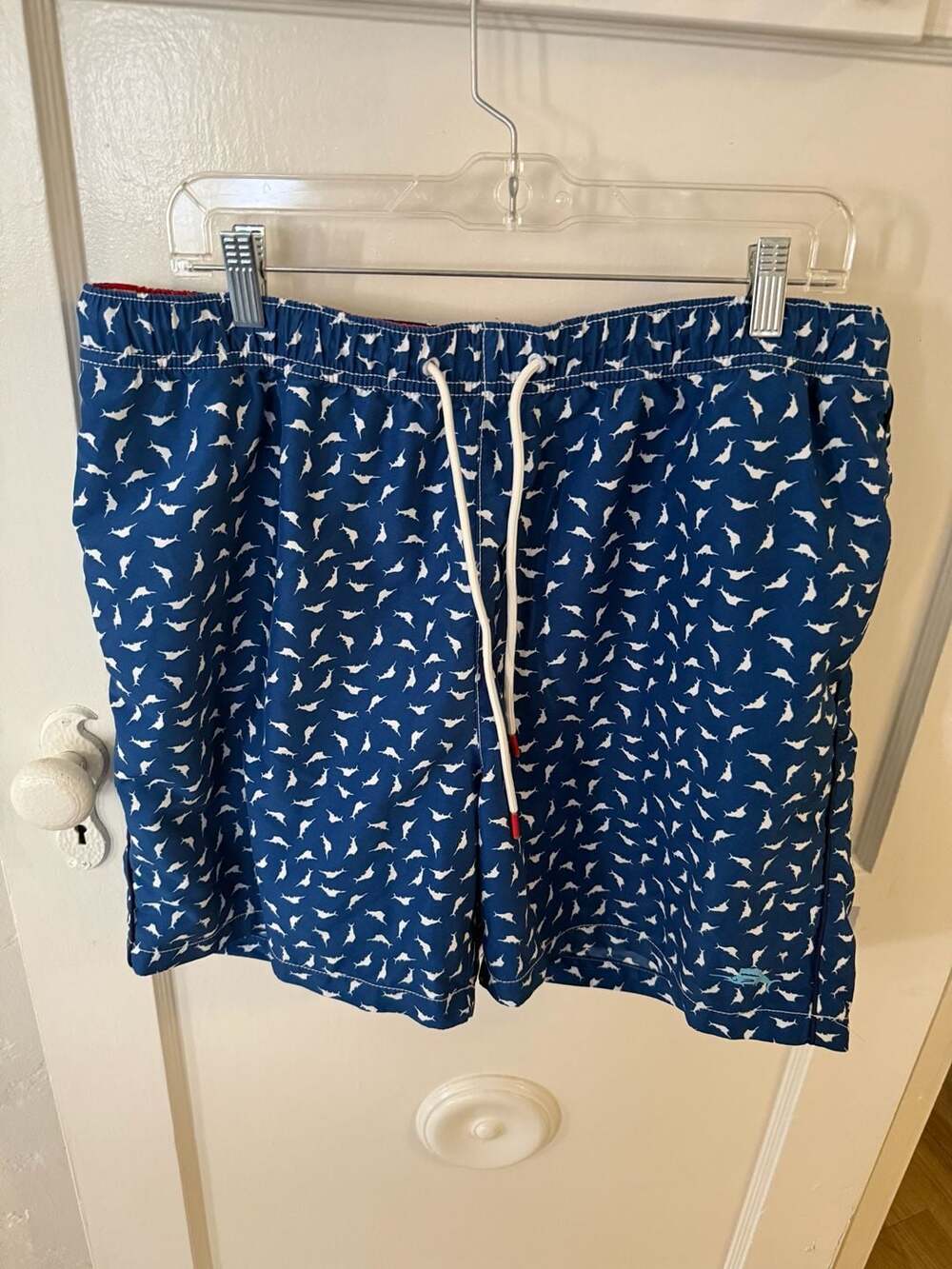 Tommy Bahama Blue Dolphin Print Swim Trunks with Elastic Waist